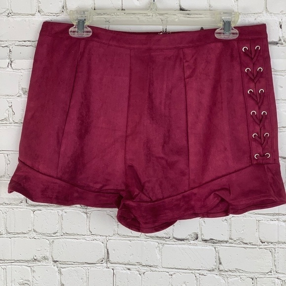 New- Forever 21 Burgundy Faux Suede Lace-Up Shorts - Picture 5 of 8